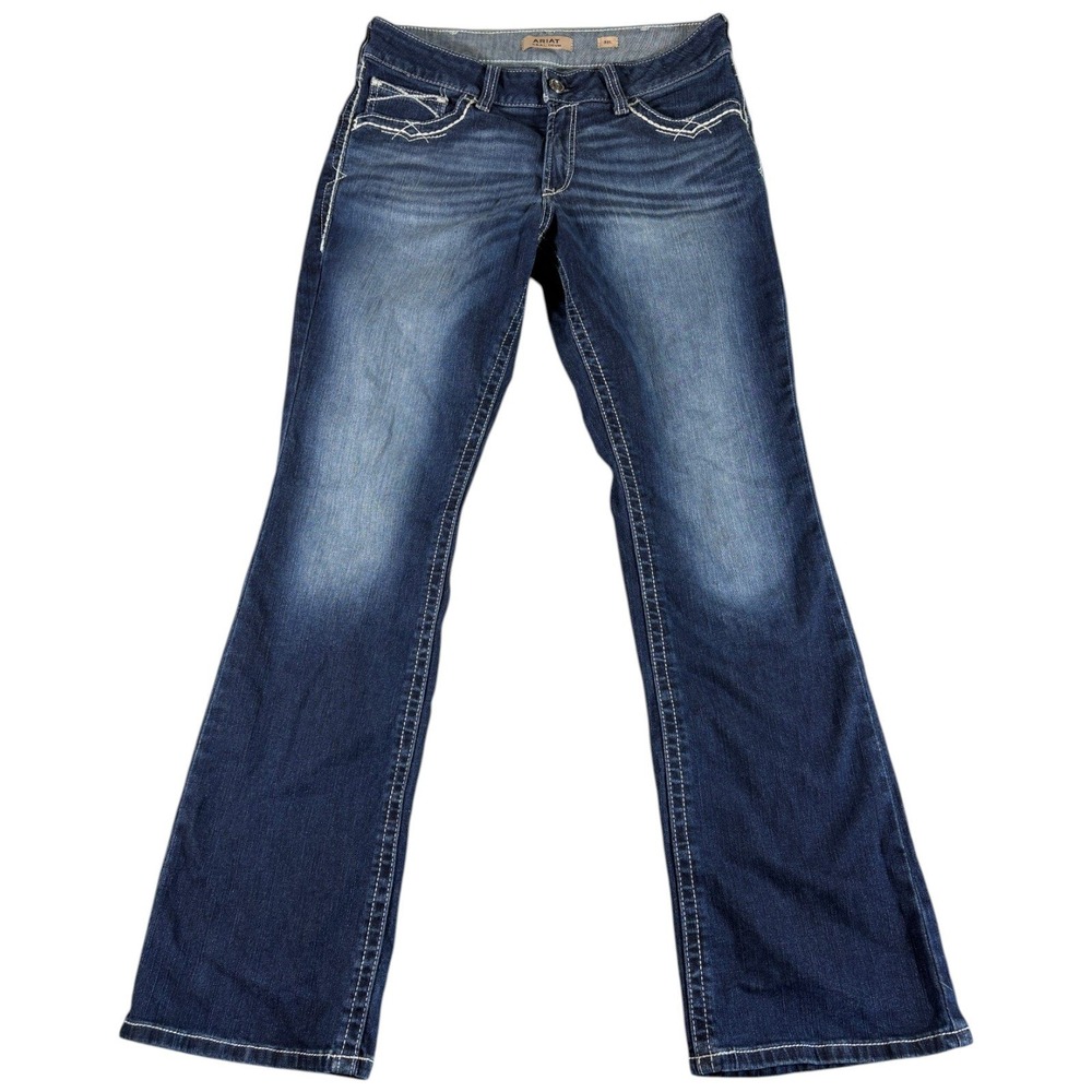 Ariat REAL Denim Bootcut Jeans Men 32L Blue Rugged Western Workwear Thick Stitch